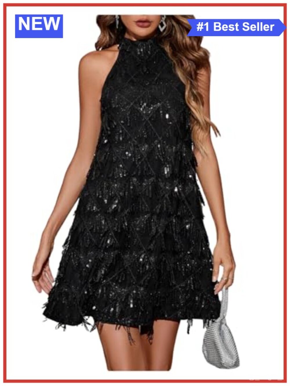 Sequin Sparkly Halter Mini Dress Sleeveless Keyhole Back Party Cocktail